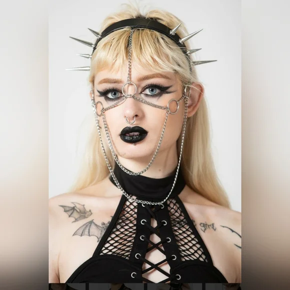 Killstar Black and Silver Spiked Chain Headpiece - Picture 5 of 5